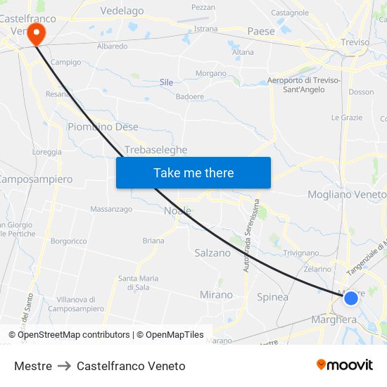 Mestre to Castelfranco Veneto map