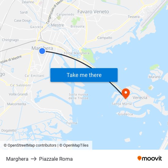 Marghera to Piazzale Roma map