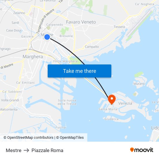 Mestre to Piazzale Roma map