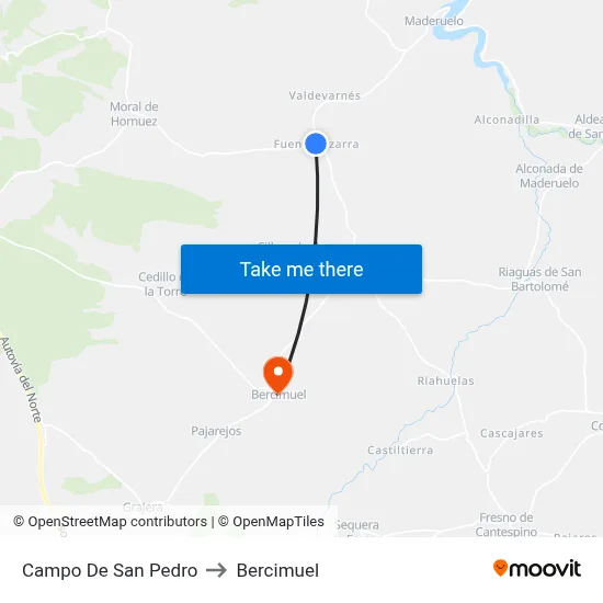 Campo De San Pedro to Bercimuel map
