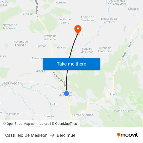 Castillejo De Mesleón to Bercimuel map