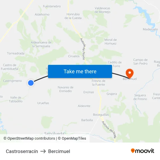 Castroserracín to Bercimuel map