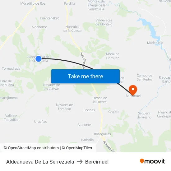Aldeanueva De La Serrezuela to Bercimuel map