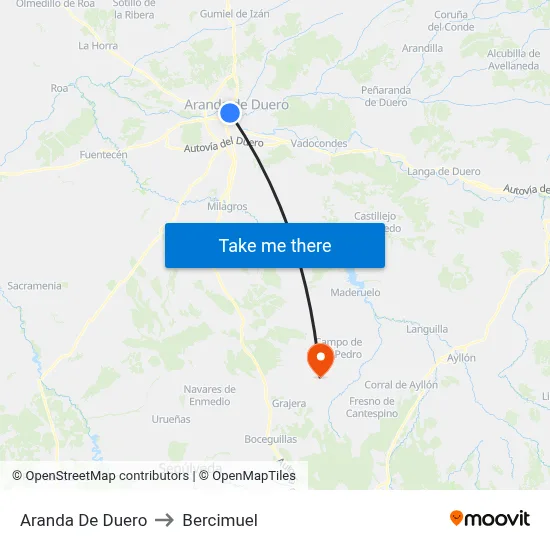 Aranda De Duero to Bercimuel map