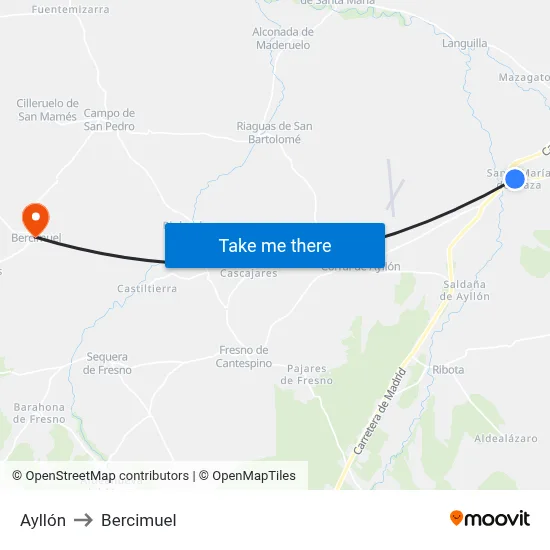 Ayllón to Bercimuel map
