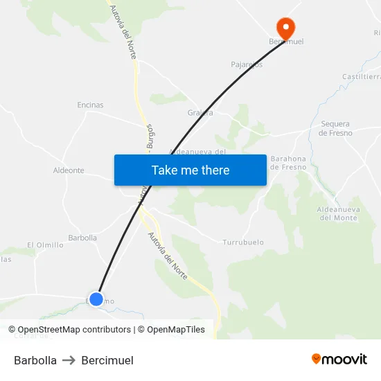 Barbolla to Bercimuel map