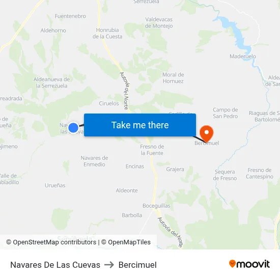 Navares De Las Cuevas to Bercimuel map