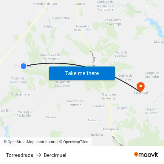 Torreadrada to Bercimuel map