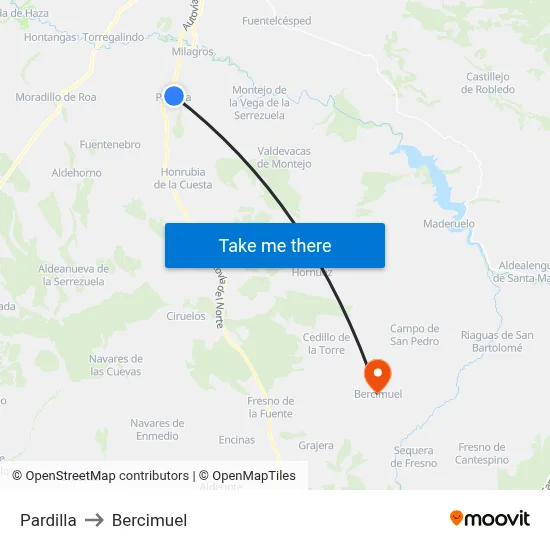 Pardilla to Bercimuel map