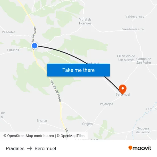 Pradales to Bercimuel map