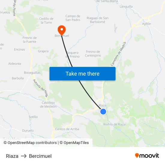Riaza to Bercimuel map