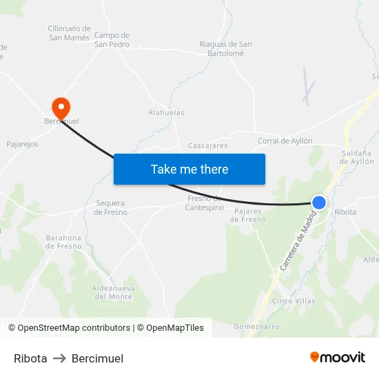 Ribota to Bercimuel map