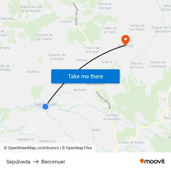 Sepúlveda to Bercimuel map