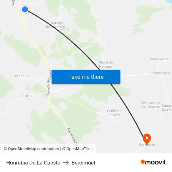 Honrubia De La Cuesta to Bercimuel map