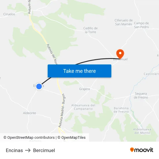 Encinas to Bercimuel map