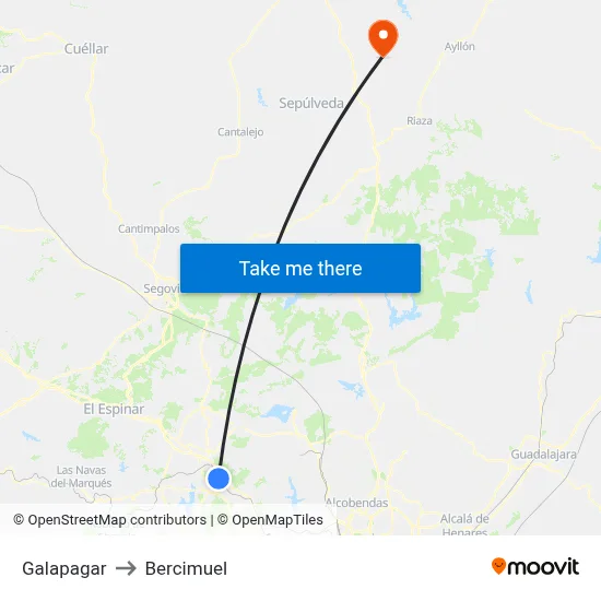 Galapagar to Bercimuel map