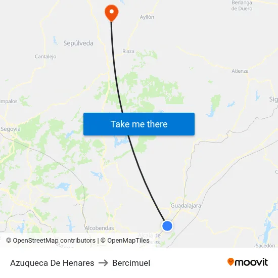 Azuqueca De Henares to Bercimuel map