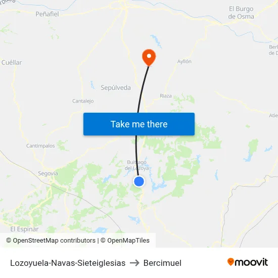 Lozoyuela-Navas-Sieteiglesias to Bercimuel map