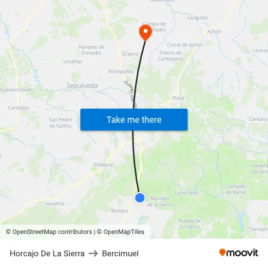 Horcajo De La Sierra to Bercimuel map