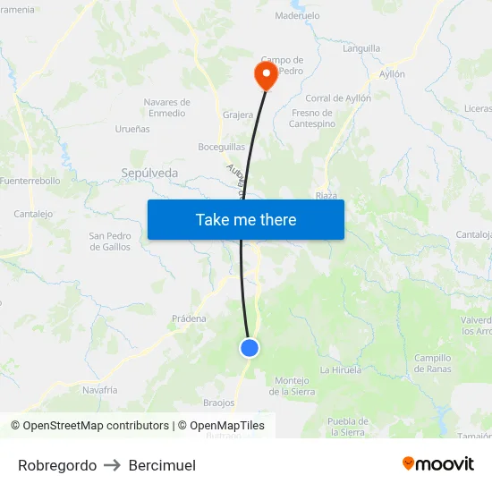Robregordo to Bercimuel map