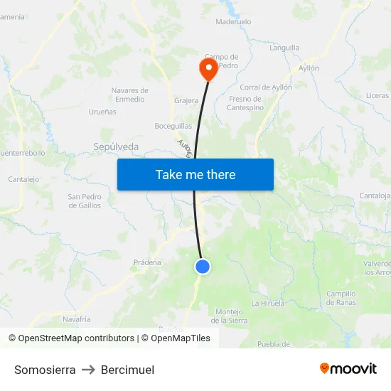 Somosierra to Bercimuel map