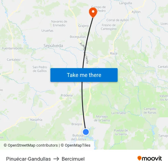 Pinuécar-Gandullas to Bercimuel map