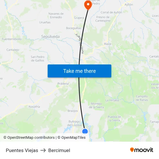 Puentes Viejas to Bercimuel map