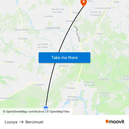Lozoya to Bercimuel map