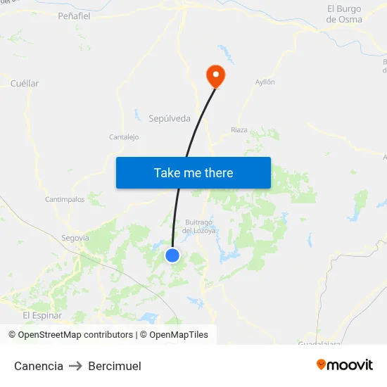 Canencia to Bercimuel map