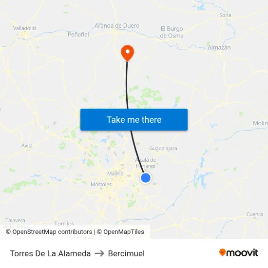 Torres De La Alameda to Bercimuel map