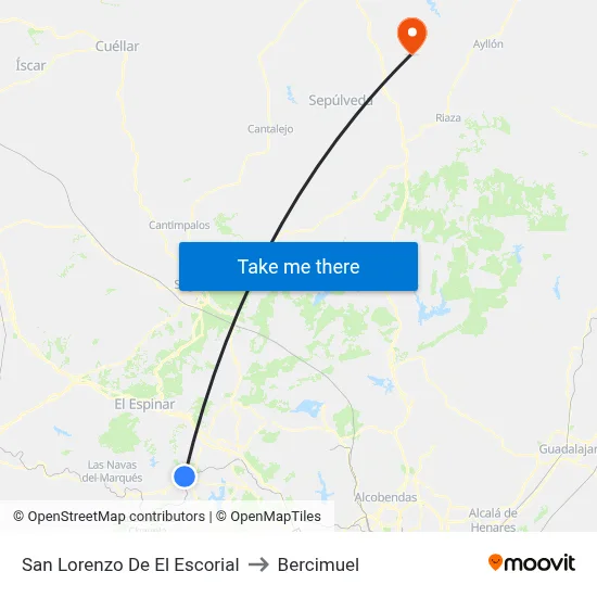 San Lorenzo De El Escorial to Bercimuel map