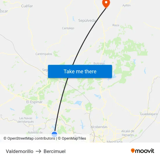 Valdemorillo to Bercimuel map
