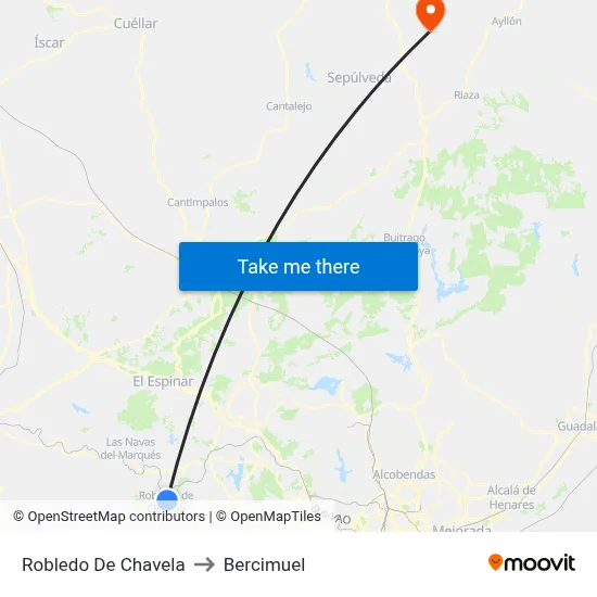 Robledo De Chavela to Bercimuel map