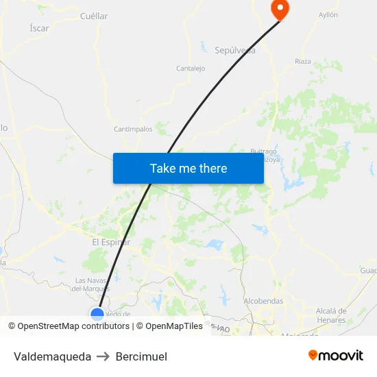 Valdemaqueda to Bercimuel map
