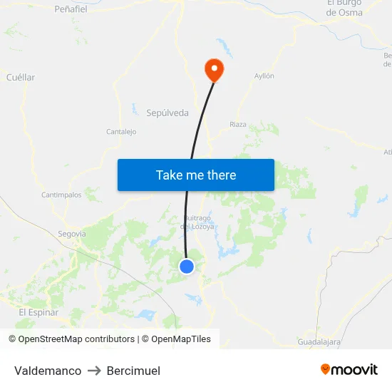 Valdemanco to Bercimuel map