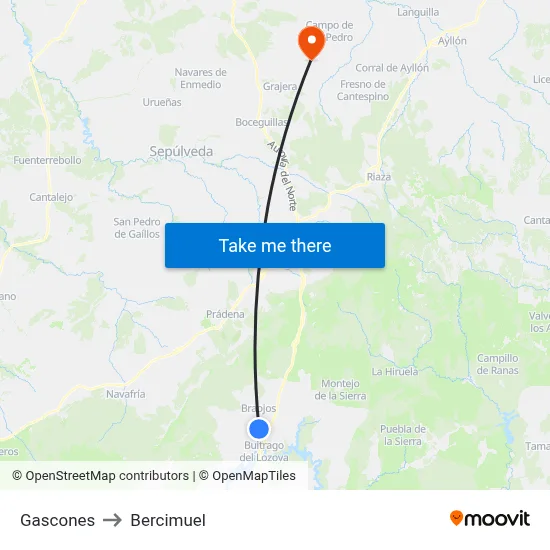 Gascones to Bercimuel map