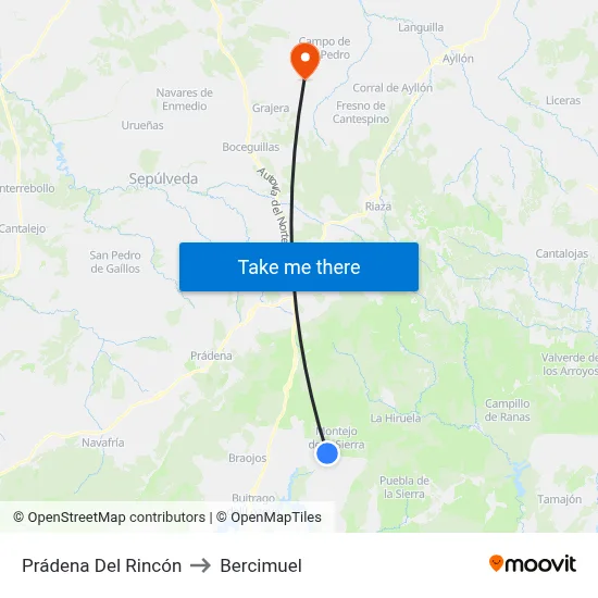 Prádena Del Rincón to Bercimuel map
