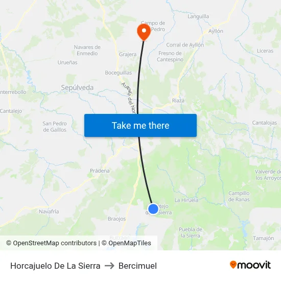 Horcajuelo De La Sierra to Bercimuel map