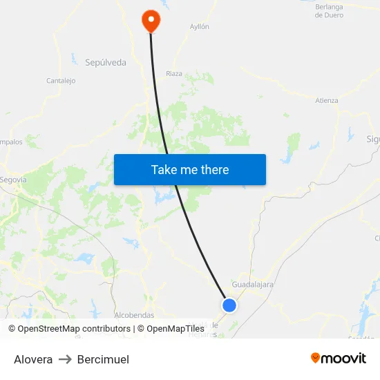 Alovera to Bercimuel map