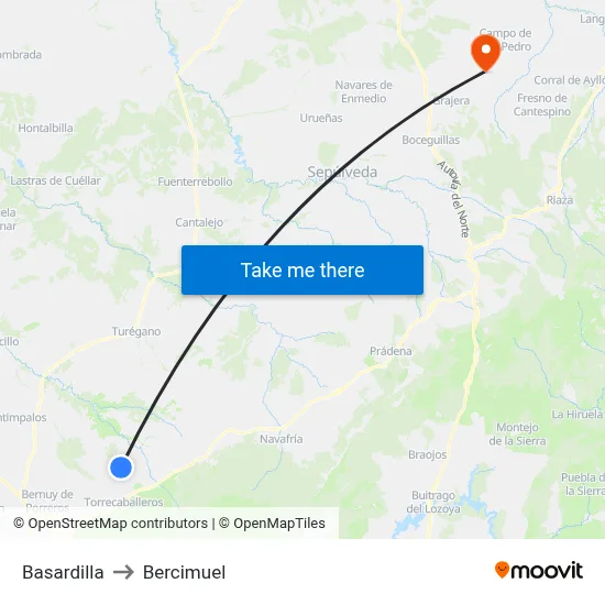 Basardilla to Bercimuel map