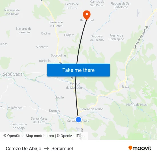 Cerezo De Abajo to Bercimuel map
