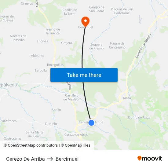 Cerezo De Arriba to Bercimuel map