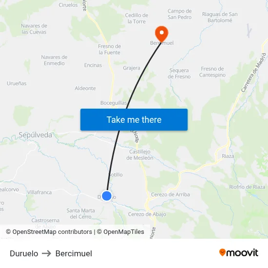Duruelo to Bercimuel map