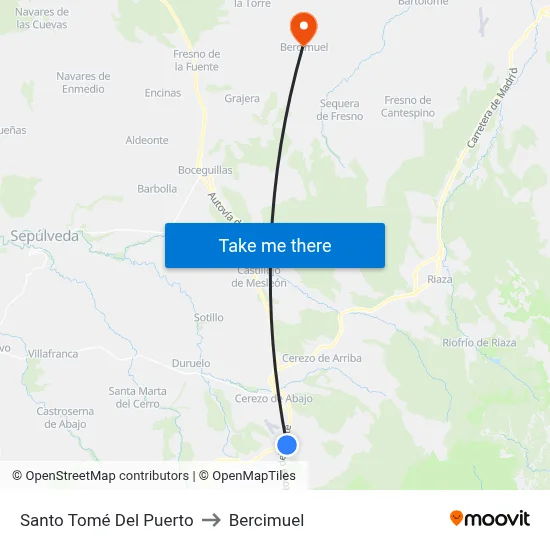 Santo Tomé Del Puerto to Bercimuel map