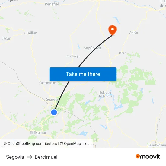 Segovia to Bercimuel map