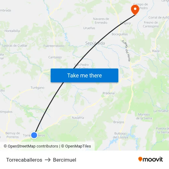 Torrecaballeros to Bercimuel map