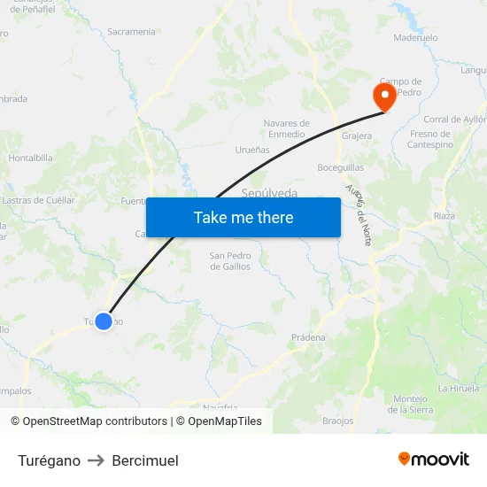Turégano to Bercimuel map