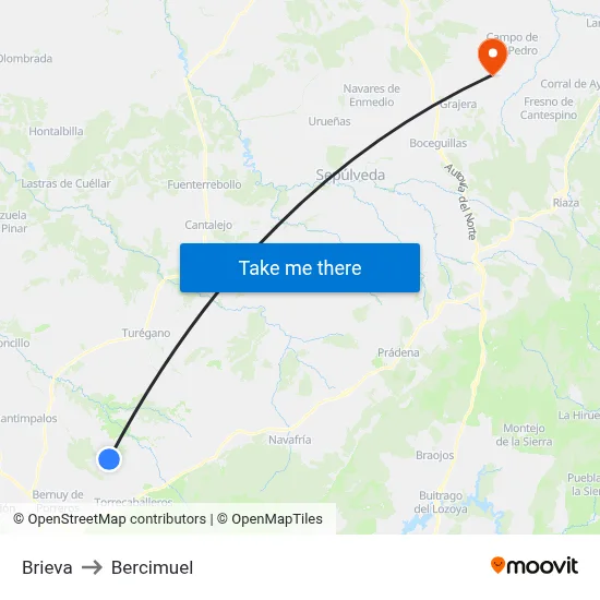 Brieva to Bercimuel map