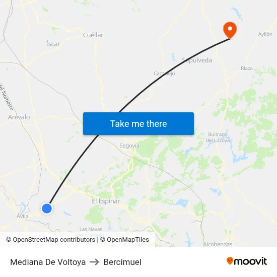Mediana De Voltoya to Bercimuel map