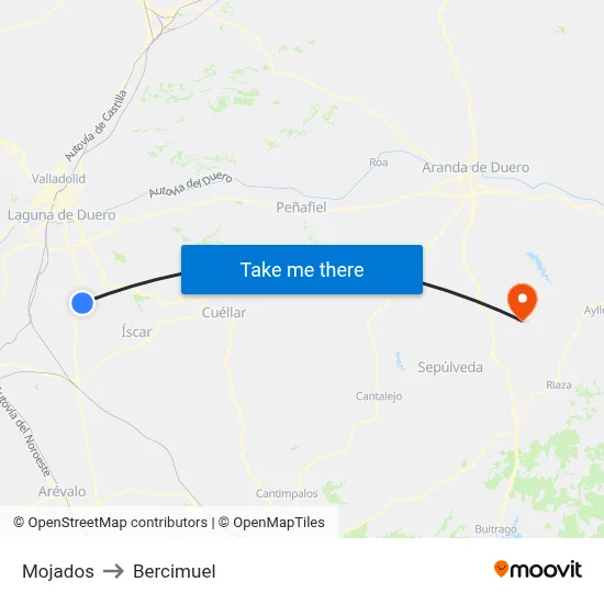 Mojados to Bercimuel map